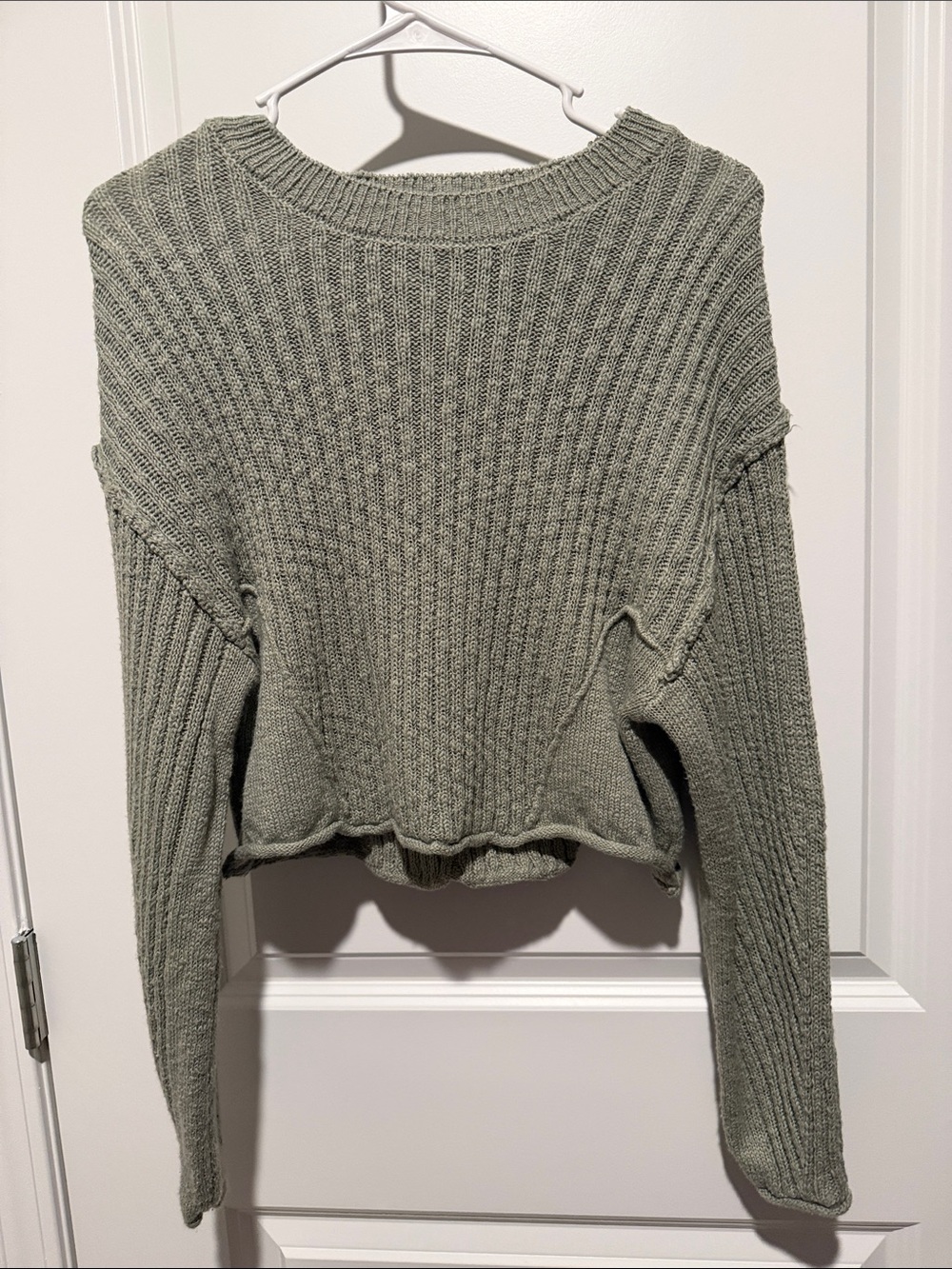 Pink Republic Cropped Sage Green Ribbed Crew Sweater
